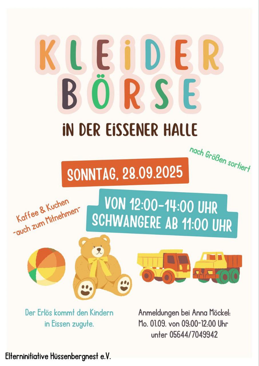 Infoblatt zur Kleiderbörse in Eissen am 28. September 2025