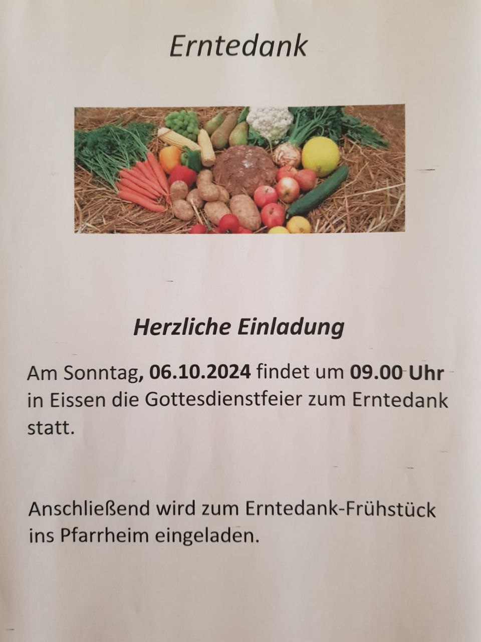 Einladungsflugblatt zum Erntedankfest